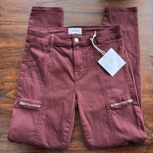 Pistola - Maroon / Burgundy |  Zipper Detail Mid-Rise Skinny Jean- Size: 26 - Picture 4 of 11
